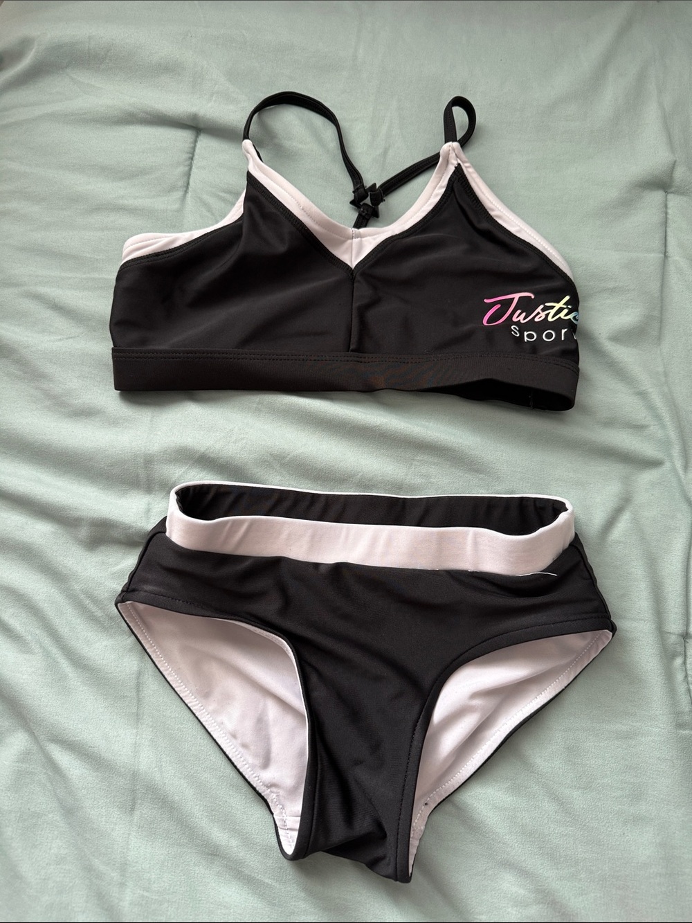 Justice Black & White Two-Piece Active Bikini Set